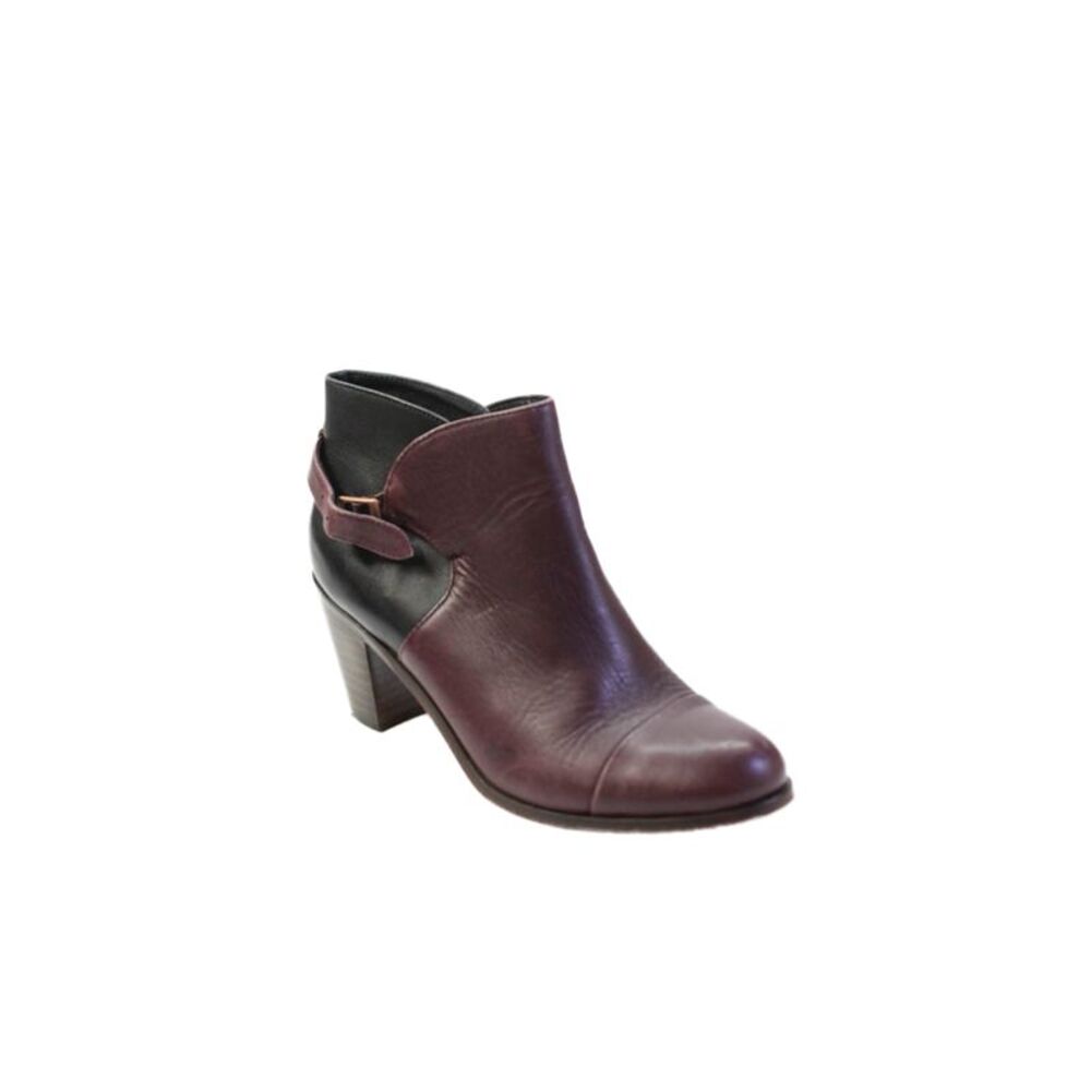 Samantha Pleet Womens Leather Belted Ankle Boots Purple Black Size 8 B